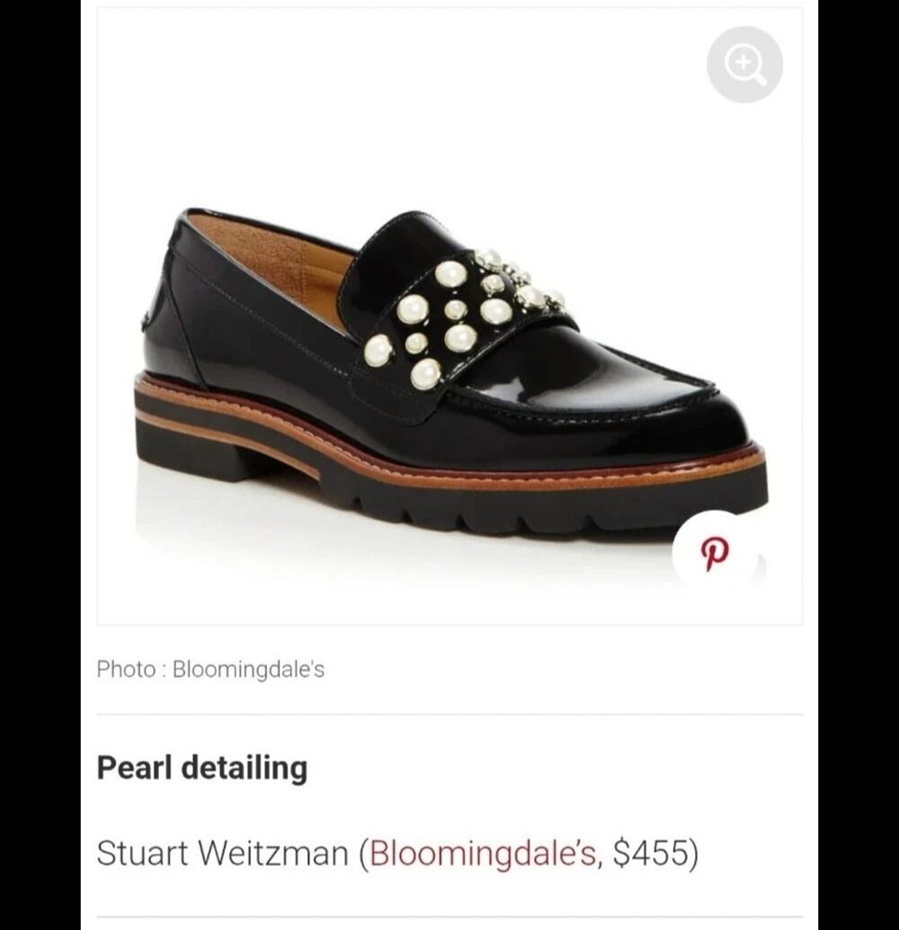 Stuart Weitzman Black Patent Leather Pearl Studded Loafer Flats Womens 6.5